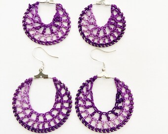 Purple crochet hoop earrings, crochet earrings, crochet jewelry, gifts for her, purple crochet hoops