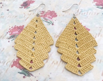 Mustard doily earrings, tatted earrings, lace earrings, gifts for her