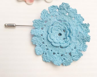 Blue floral doily brooch