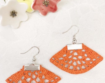 Fan earrings, doily earrings, gifts for her, textile jewellery,