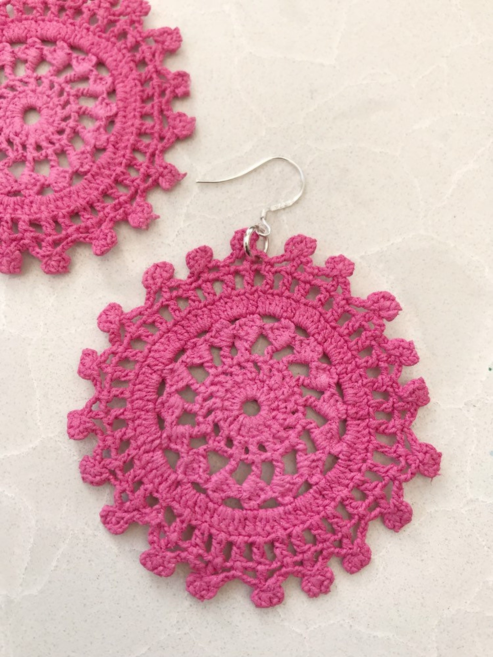 Doily Earrings Pink Earrings Crochet Earrings Crochet Etsy