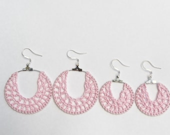 Light Pink crochet hoop earrings, crochet earrings, crochet jewelry, gifts for her, baby pink crochet hoops