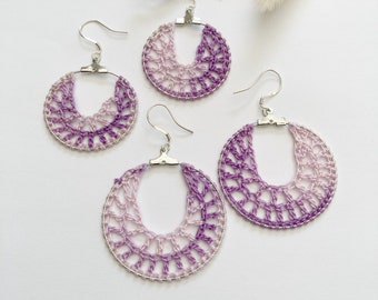 Purple crochet hoop earrings, crochet earrings, crochet jewelry, gifts for her, purple crochet hoops