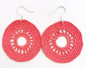 Peach doily earrings, crochet earrings, gifts for her,