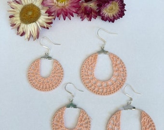 Peach crochet hoop earrings, crochet earrings, crochet jewelry, gifts for her,  peach crochet hoops