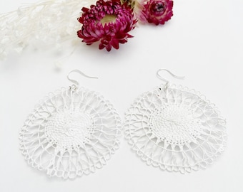 Statement earrings, White doily earrings, crochet earrings, crochet accessories, gifts for her