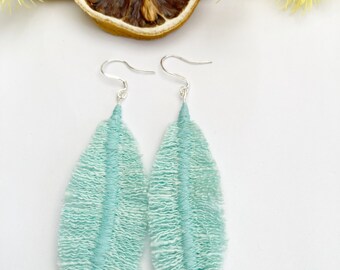 Denim feather earrings