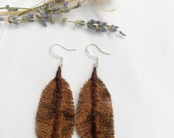 Denim feather earrings, fabric earrings, leopard print denim earrings