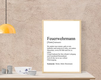 Poster DIN A4, A3 "FEUERWEHRMANN / FEUERWEHRFRAU", personalisierbar, Definition, Print, Geschenk