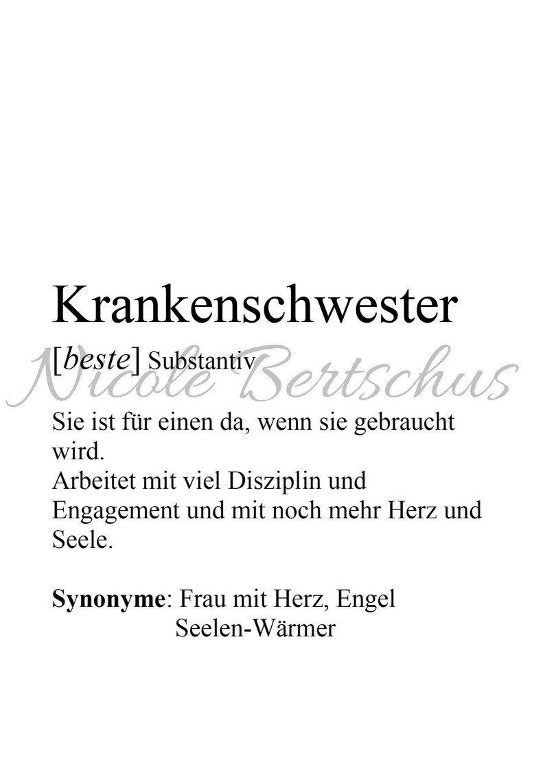 Bild DIN A4 Krankenschwester, Definition,personalisierbar, Print, Geschenk Bild 2