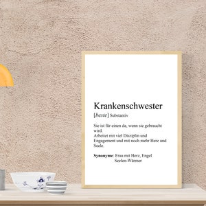 Bild DIN A4 Krankenschwester, Definition,personalisierbar, Print, Geschenk Bild 1