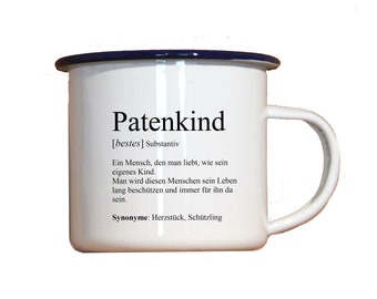 Personalisierbarer Emaille-Becher "DEFINITION PATENKIND", Tasse, Geschenk