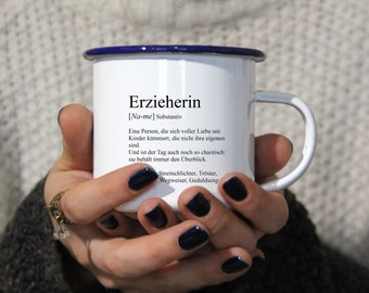 ERZIEHER / IN, Personalisierbarer Emaille-Becher, Definition, Tasse, Geschenk