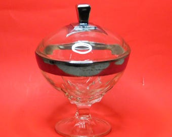 Dorothy Thorpe Pedestal Candy Dish - Allegro Silver Band Compote w/Lid Mid Century