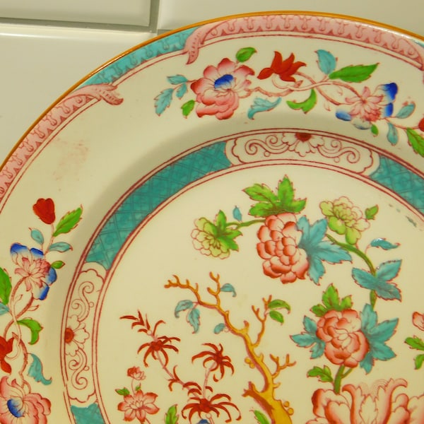 Royal Cauldon Indian Tree Plate early Brown-Westhead, Moore & Co Pattern ~ Cauldon Potteries 1920 -1962 Turquoise Pink China Rare