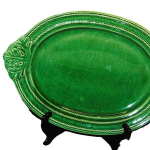 Rare Vintage Portugal pottery Large Platter, Bordallo Pinheiro Green Leaf Leaves