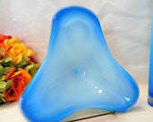 Blue White Cased Triangular Art Glass Bowl Mid Century Free form Sculpture Bowl Candy Dish Ombre Home Decor Candy Dish Murano Italy