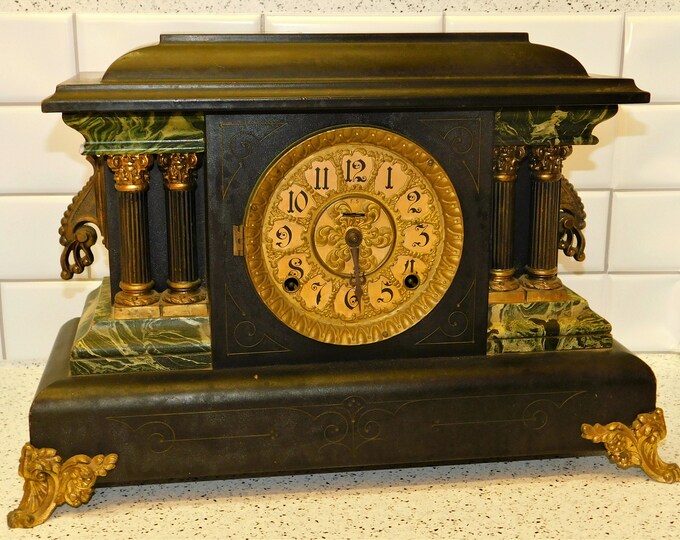 Antique Ingraham MONARCH Mantle Clock Repair / Parts FANCY FACE Dial