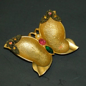 Brass Butterfly Trinket Dish: Rhinestone & Pearl Vanity Tray