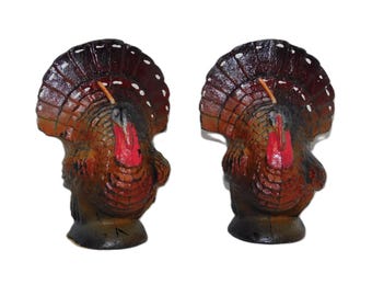 2 Gurley TURKEY Candle 4 1/4" Painted Tom w/ .29 Cent Labels: Thanksgiving Decor