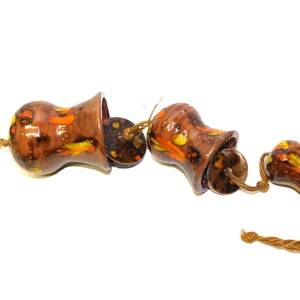 Retro 60s-70s Speckled Wind Chime Bells ~ Vintage Handcrafted Artisan Pottery Bells on Rope