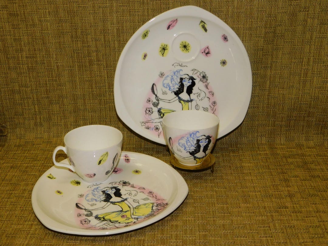 Vintage Foley China Tea Set: APRIL Lady in Yellow Dress, England - Etsy