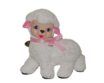 Kitsch Wooly Lamb Figurine for Easter Decor ~ Large Textured Ceramic Sheep Nursery