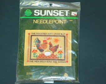 ROOSTERS may Crow but the HEN DELIVERS Needlepoint Kit ~ Grandmacore Counted Cross Stitch Farm Scene