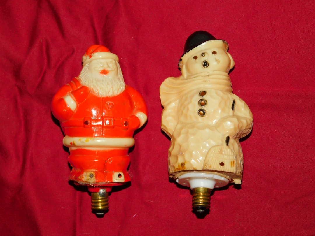 Vintage Red Celluloid Santa Claus & White Frosty the Snowman Christmas