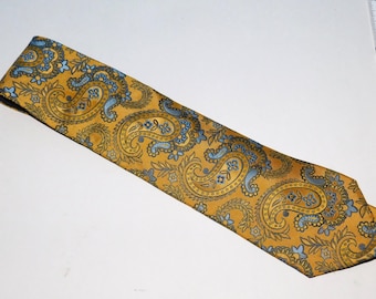 Vintage Tommy Hilfiger Paisley Silk Necktie: Golden Yellow & Blue Tie