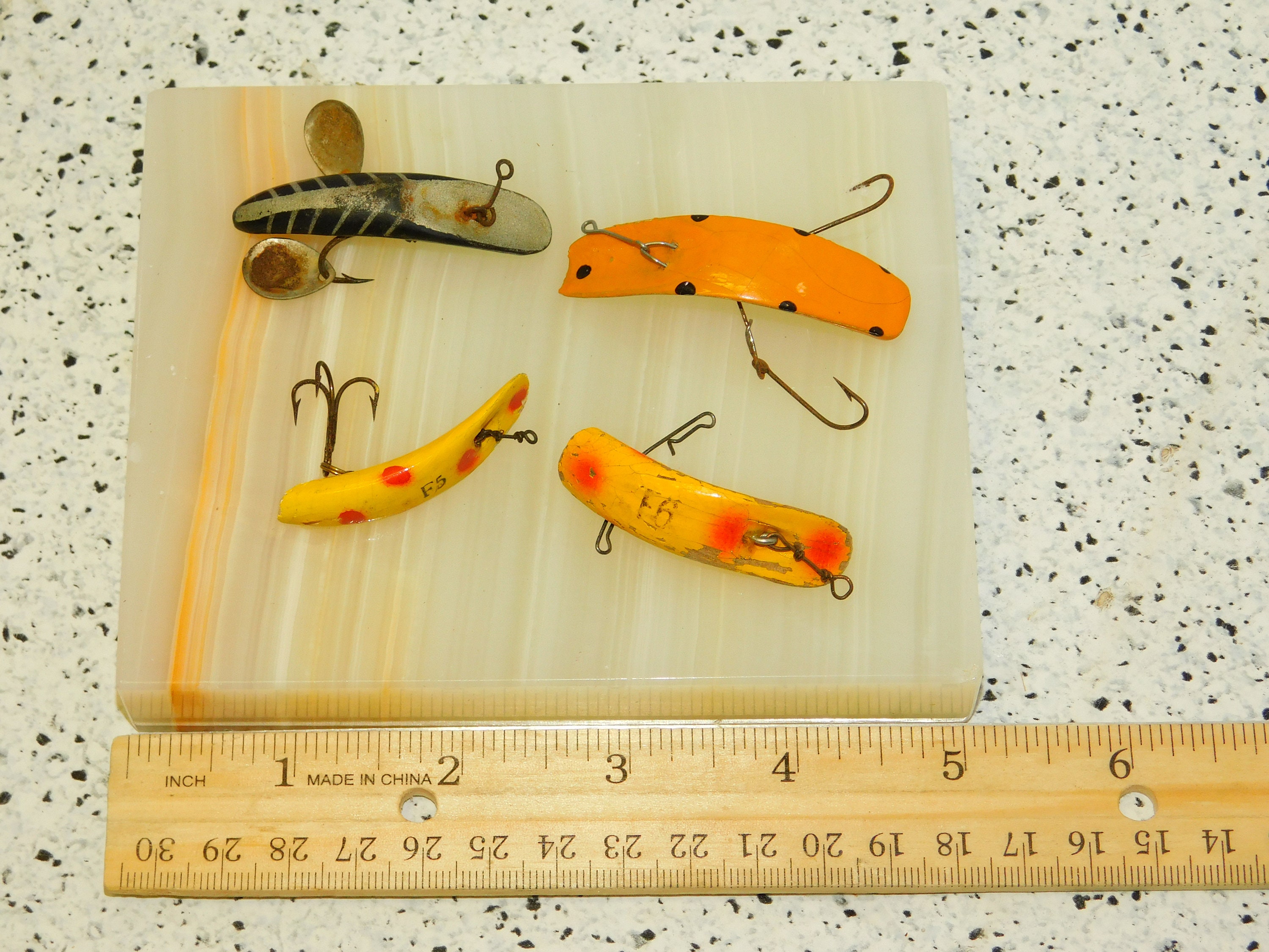 Lot Vintage Fishing Lures Helin Flatfish Fly Fishing Bait Wood