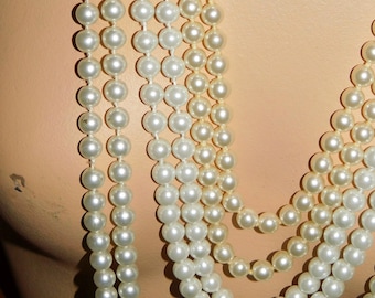 Vintage 3 Opera Length Glass Pearl Necklaces: Hand Knotted, 52-72"