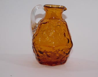 Pilgrim Amber Rock Crystal, Nugate (nugget) Pattern: Small Art Glass Pitcher / Cruet