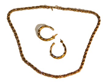Silver Plated Cable Chain Necklace & Designer Trifari Pierced Post Earrings
