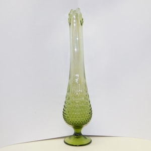 Fenton Art Glass Swung Vase: Mid-Century Modern Hobnail, 20&quot; Fern Green
