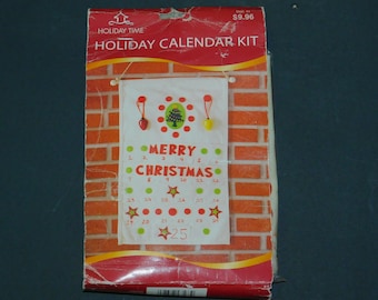 Holiday Time Wall Hanging Pocket Advent Calendar Kit Decoration Cotton 15x24-1/2 w/ Rod