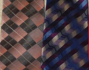 Vintage Van Heusen Silk Neck Ties: Geometric, Argyle, Set of 2