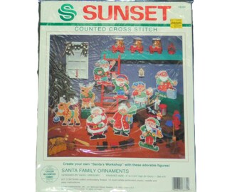 Dimensions Sunset Santas Workshop Ornaments Counted Cross Stitch Kit #18334 1992