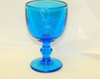 Imperial Glass Hoffman House Blue Glass Goblet ~ Heavy Blue glass Stemmed Wine or Water Glass ~ Imperial Glass-Ohio