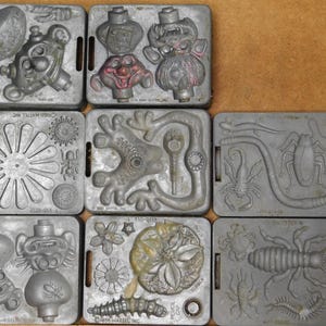 1964-66 Mattel Thingmaker CREEPLE PEOPLE & Funny Flower, 8 metal molds