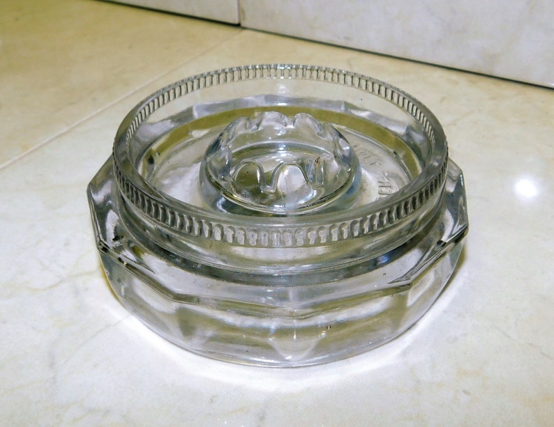 LID ONLY for Antique Glass VELVET Tobacco Humidor Patented December 7, 1915 Owens Illinois clear glass crystal jar Replace Replacement image 1