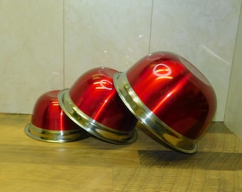 Oster Stainless Steel Nesting Bowls Red Set of 3, 5, 3, &1.5 Qt Mixing Serving Kitchen