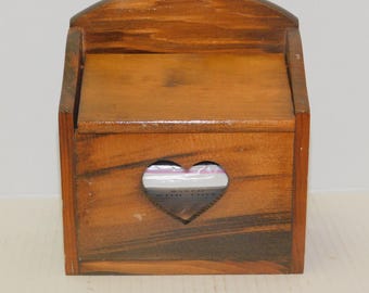 Vintage Wooden Recipe Card Box w/ Hinged Lid & HEART CUT-OUT for 3x5 Cards  Kitchen