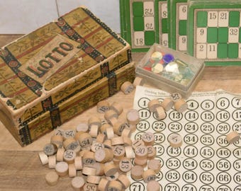 Antique Lotto Game, McLoughlin Bros, NY, No 417 Trunk, Game Pieces & Boards Game Room Decor