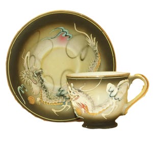 Vintage Betson Black Dragonware Bone China Demitasse Teacup Hand Painted 1940 China Cup Saucer Set Porcelain Moriage Dragon Ware Japan 3 0z