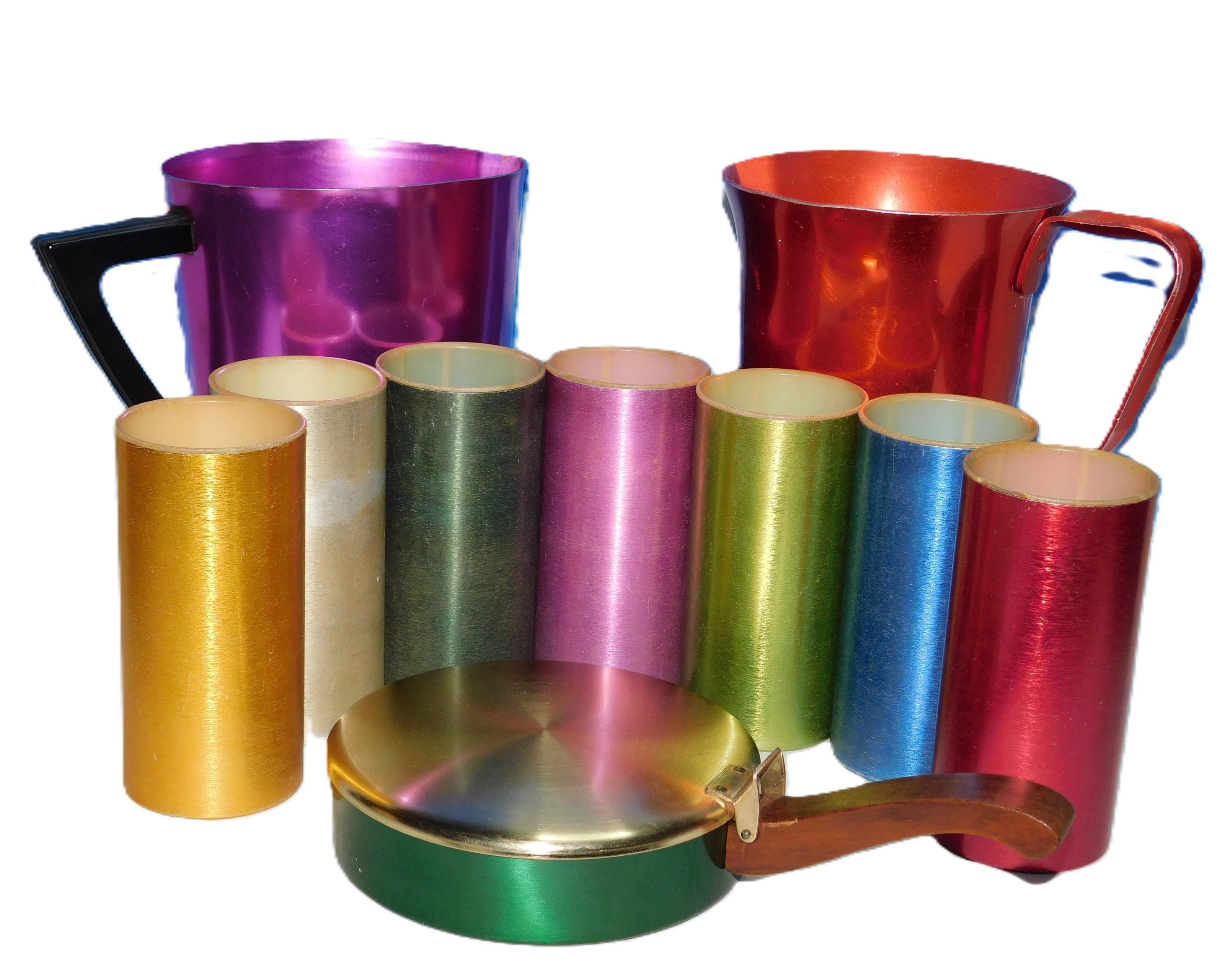 Vintage 1950's Colorful Anodized Aluminum Tumblers W/ Plastic Inserts:  Pitchers, Crumb Catcher LOT+ - Etsy