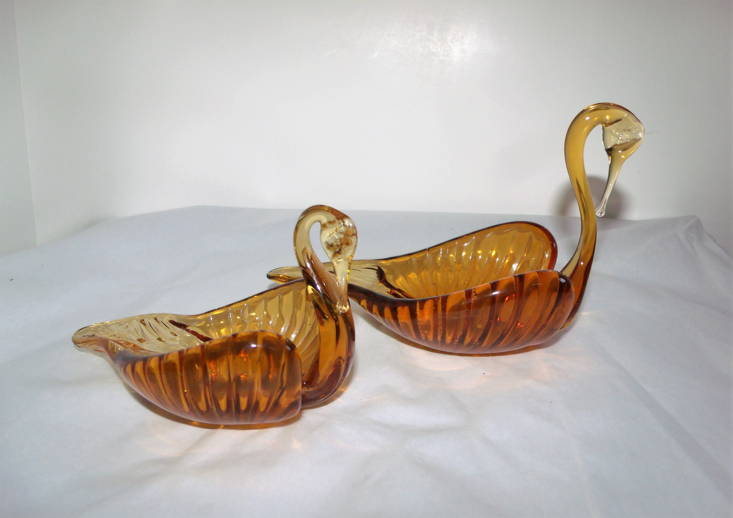 Amber Blown Glass Swan Bowls Trinket / Candy Dish Nut / Mint Etsy