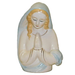Vintage 6.5&quot; Madonna Head Vase Praying ~ Ceramic Planter Virgin Mary Christian Prayer Vase