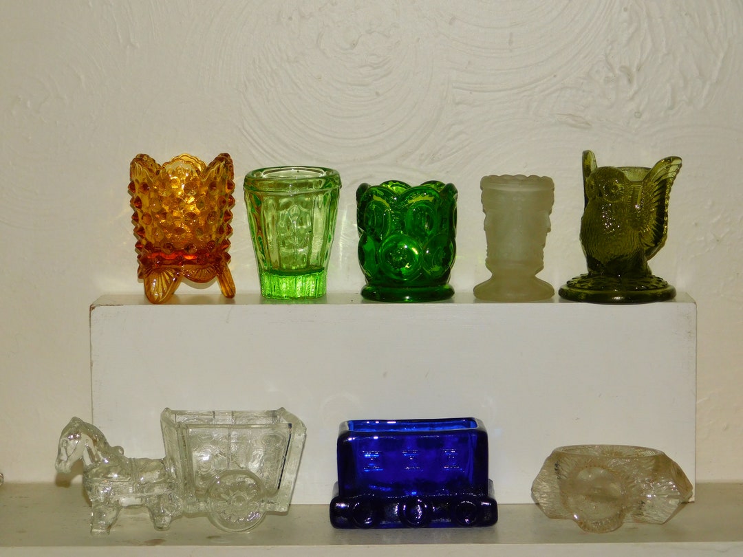 Vintage Art Glass Toothpick Holders Fenton Hobnail LE Wright 3 Faces
