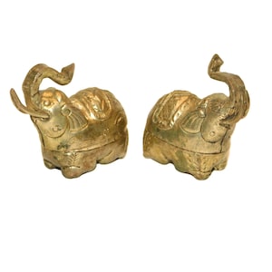 2 Silver Plated Elephant  Box - Snuff Pill Boxes Trunk UP Stash or Trinket Dish w/ lid Figurine